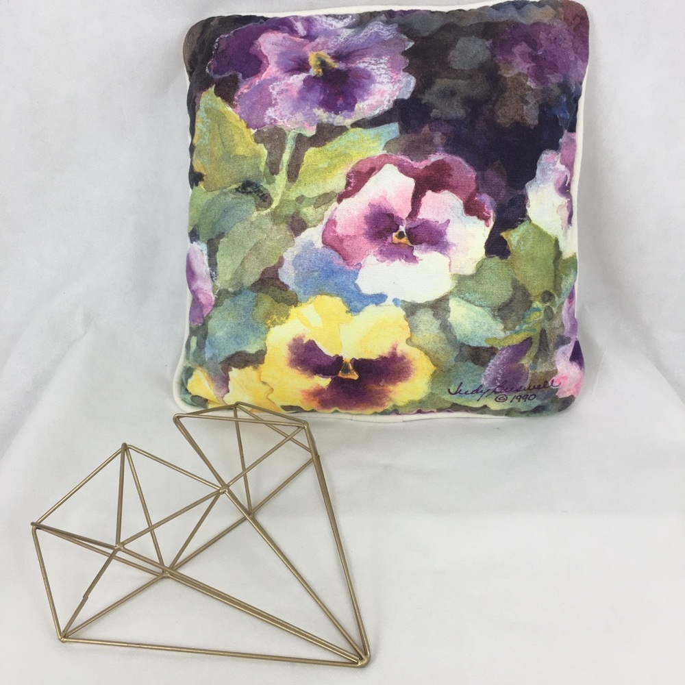 Judy Buswell 1990 Violets Watercolor Accent Pillow